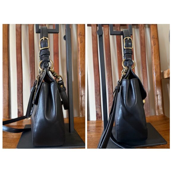 Coach Willis 70th Anniversary Black Leather Satchel Crossbody Bag 19132 Brass - Picture 5 of 17